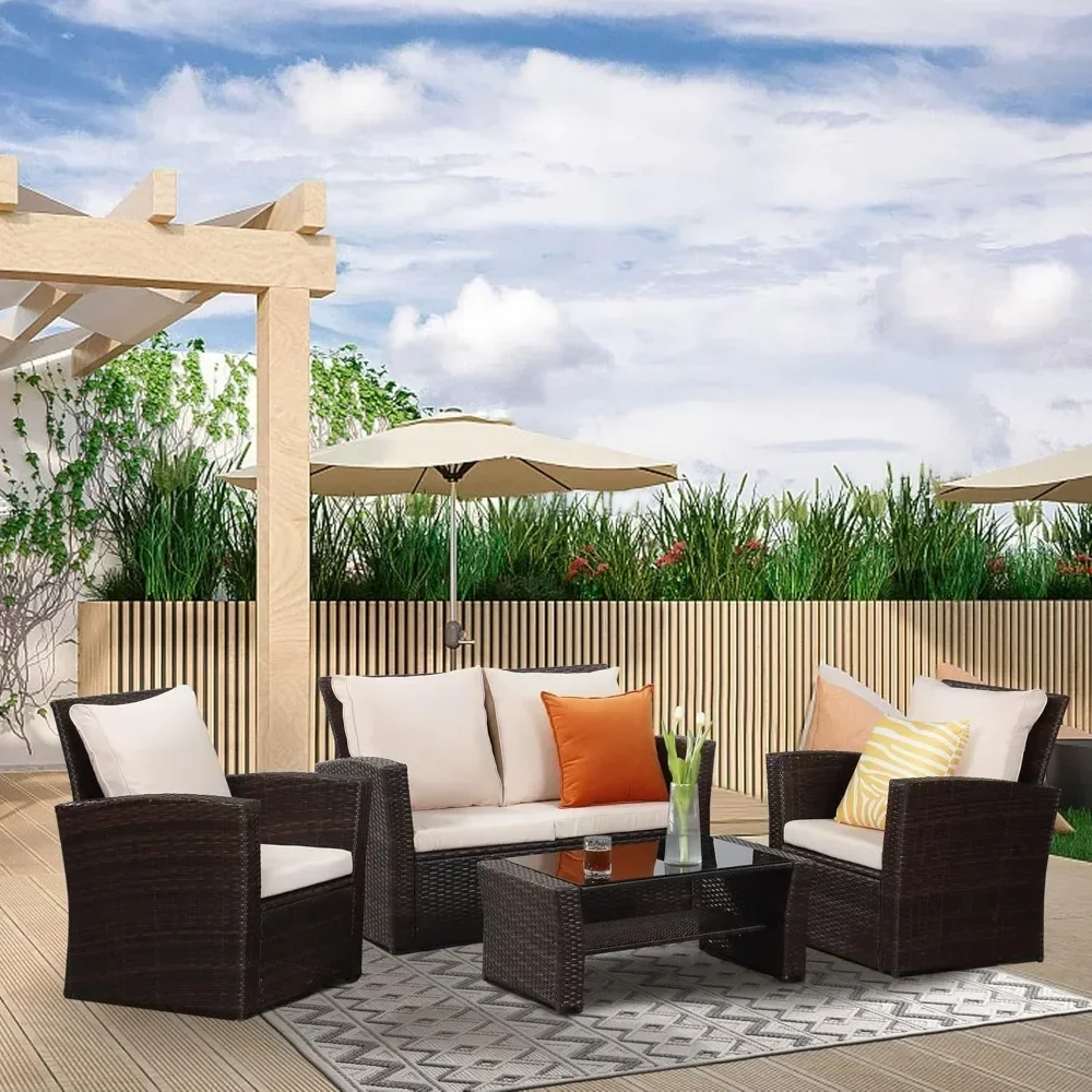 4-piece Set of Outdoor Courtyard Furniture, Courtyard Conversation Sofa with Seat Cushion, Hand Woven Rattan Sofa
4-piece Set of Outdoor Courtyard Furniture, Courtyard Conversation Sofa with Seat Cushion, Hand Woven Rattan Sofa