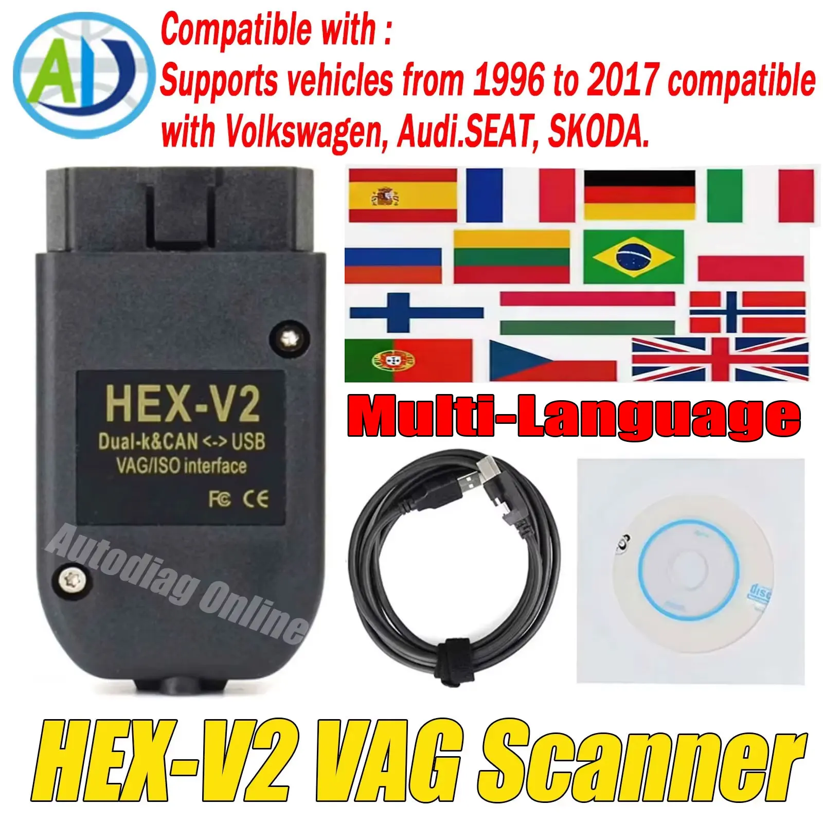 Newest VCDS VAGCOM OBD2 Scanner Tool For Audi/SKODA/VW/SEAT VCDS 25.3 VAG Scanner Multi-Language HEX V2 Diagnostic Scanner
Newest VCDS VAGCOM OBD2 Scanner Tool For Audi/SKODA/VW/SEAT VCDS 25.3 VAG Scanner Multi-Language HEX V2 Diagnostic Scanner