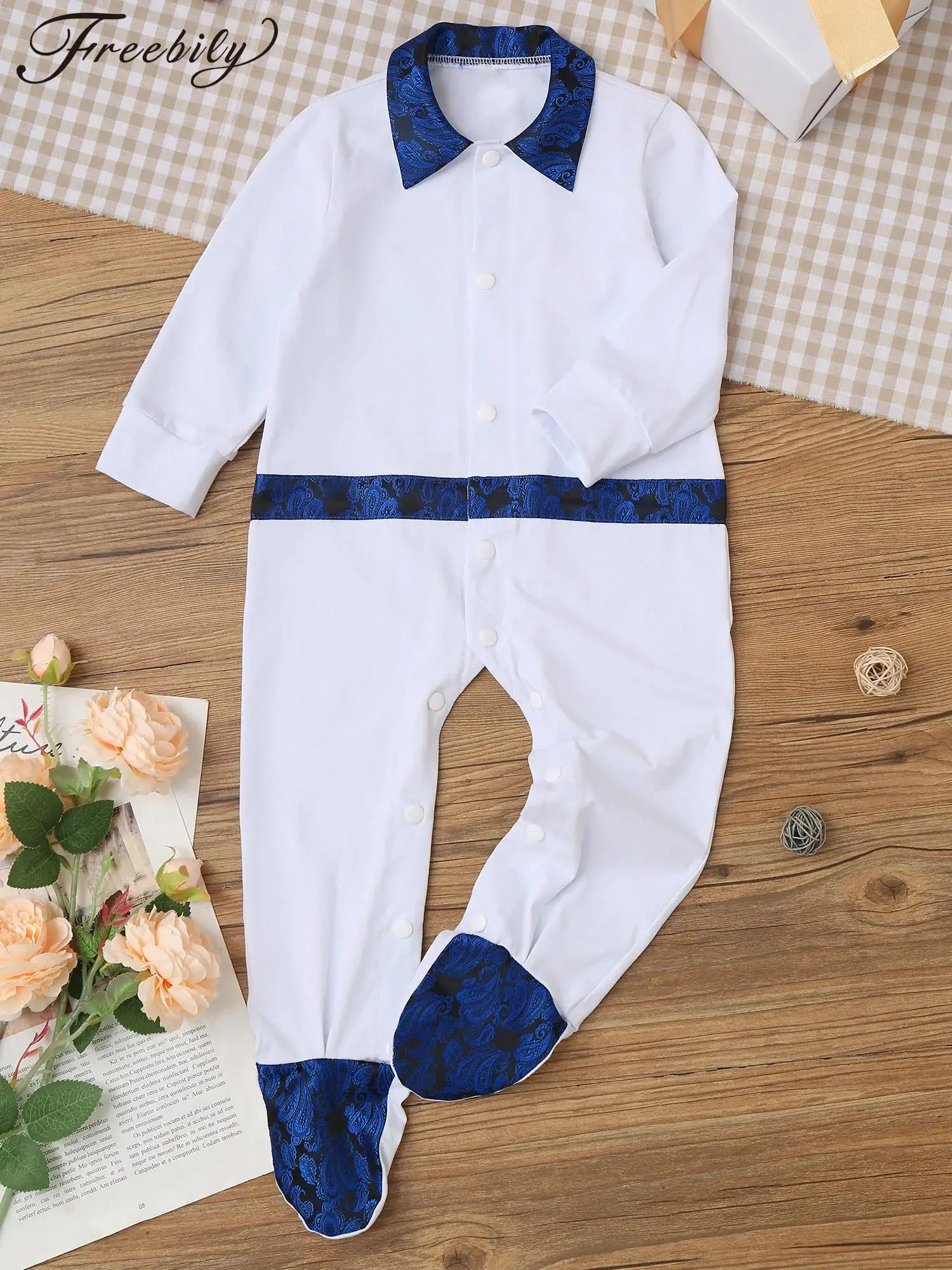 Newborn Baby Boys Baptism Clothing Jacquard Long Sleeve Footed Romper Jumpsuit for Christening Banquet Wedding Party Photography
Newborn Baby Boys Baptism Clothing Jacquard Long Sleeve Footed Romper Jumpsuit for Christening Banquet Wedding Party Photography