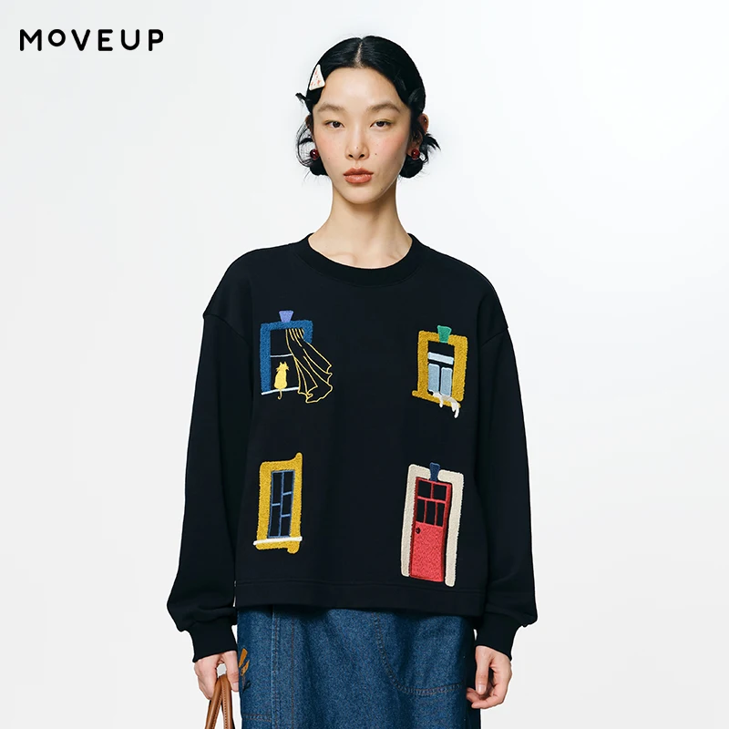 MOVEUP Long Sleeved Round Neck Sweatshirt Autumn Fun Doors Embroidery Drop Sleeves Knitted Pullovers Tops For Women 3EWQ11444
MOVEUP Long Sleeved Round Neck Sweatshirt Autumn Fun Doors Embroidery Drop Sleeves Knitted Pullovers Tops For Women 3EWQ11444