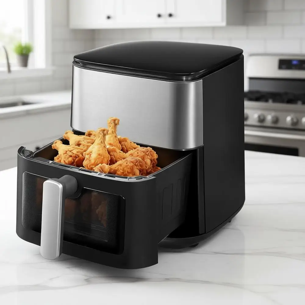 Аэрофритюрница 6,3 л с умным цветным сенсорным экраном, технологией 4D Turbo Crisp, прозрачным окном и функцией приготовления на пару для сочных результатов
Аэрофритюрница 6,3 л с умным цветным сенсорным экраном, технологией 4D Turbo Crisp, прозрачным окном и функцией приготовления на пару для сочных результатов