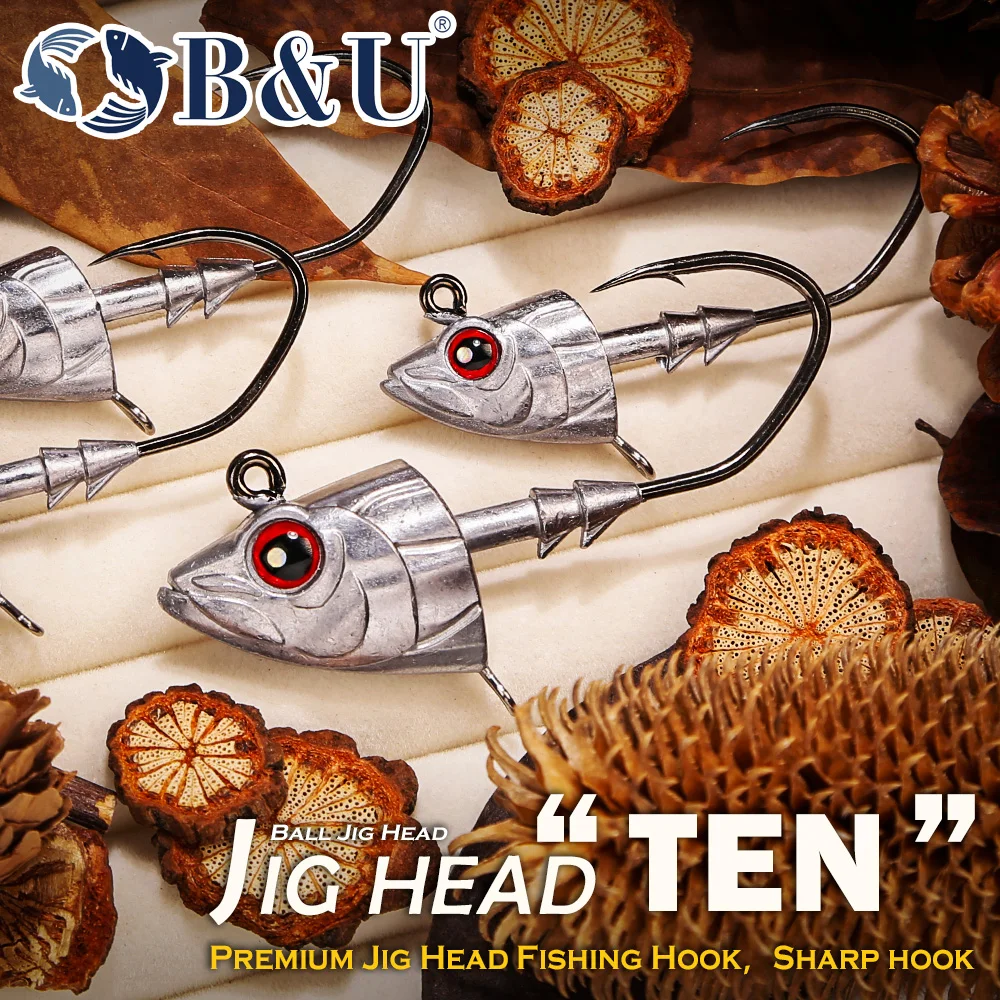 B&U Jig Head Hooks, Heavy Duty Sharp Lead Fish Head Style Jig Heads for Soft Lures, Freshwater Saltwater Hooks For Seabass
B&U Jig Head Hooks, Heavy Duty Sharp Lead Fish Head Style Jig Heads for Soft Lures, Freshwater Saltwater Hooks For Seabass