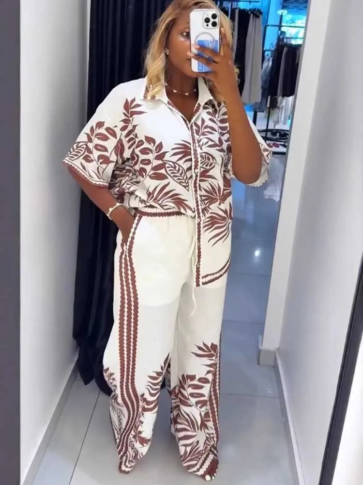 Modest Two Piece Set for Women Summer Folk Printed Shirt Top and Wide Leg Pant Sets Casual Trouser Suit Ladies Elegant Lounge
Modest Two Piece Set for Women Summer Folk Printed Shirt Top and Wide Leg Pant Sets Casual Trouser Suit Ladies Elegant Lounge