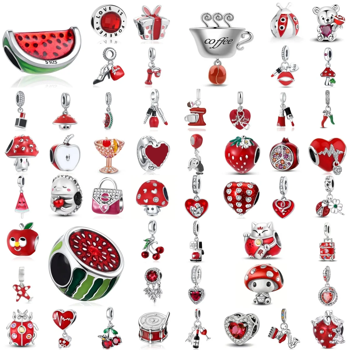 Red 925Silver Watermelon Gift Box Lipstick Coffee Machine Heart shaped Pendant Fit Original Bracelet Women's DIY Gift Party Gift
Red 925Silver Watermelon Gift Box Lipstick Coffee Machine Heart shaped Pendant Fit Original Bracelet Women's DIY Gift Party Gift