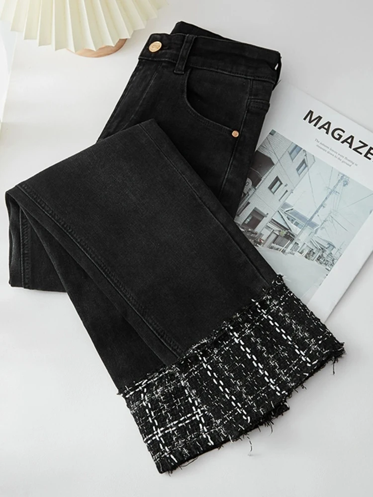 Женские джинсы-трубы с высокой талией, новинка весны-осени, эластичные, с контрастными вставками, универсальные, прямые
Женские джинсы-трубы с высокой талией, новинка весны-осени, эластичные, с контрастными вставками, универсальные, прямые