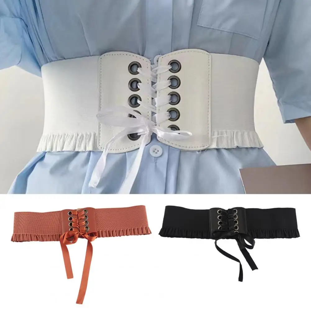 Women Belts Ruffle Trim High Elastic Faux Leather Dress Belt Fashion Retro Ladies Wide Lace-up Corset Clothes Accessory
Women Belts Ruffle Trim High Elastic Faux Leather Dress Belt Fashion Retro Ladies Wide Lace-up Corset Clothes Accessory