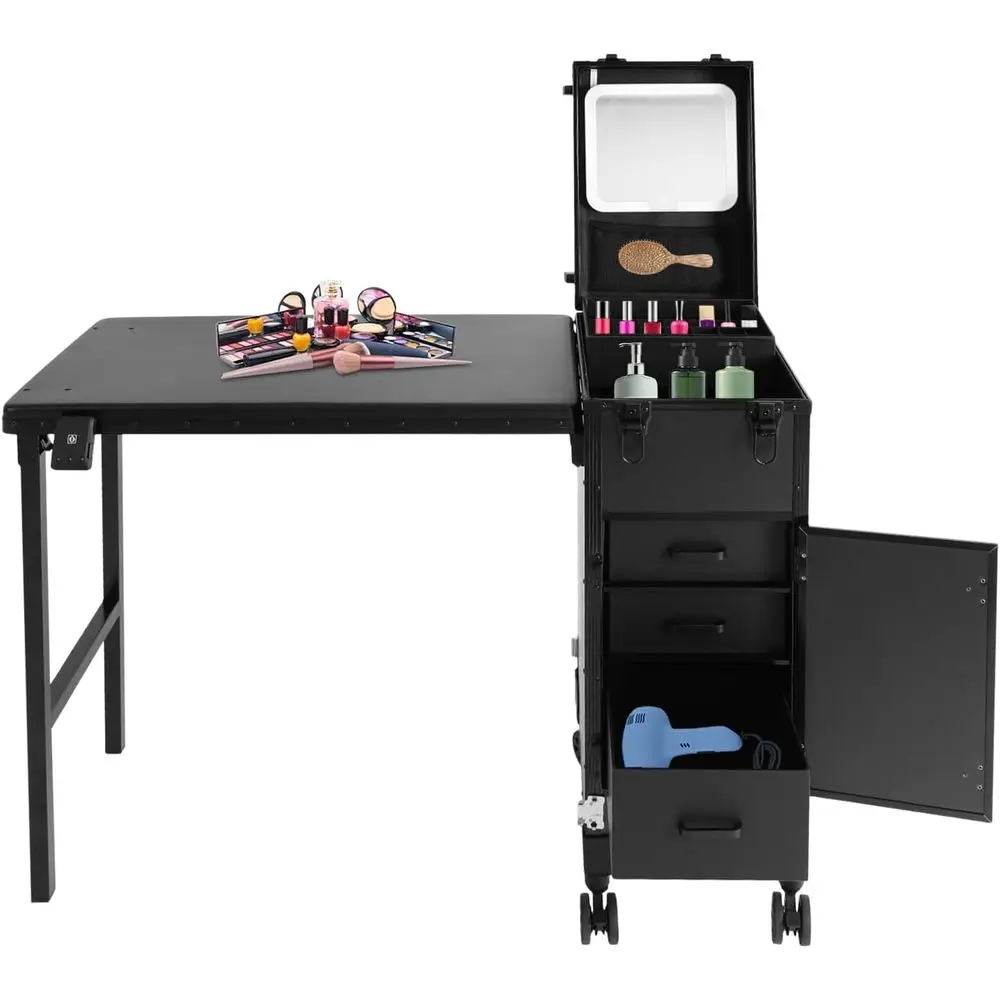 Portable Makeup Case, Black Manicure Table with Mirror & LED Light, Adjustable Beauty Station, Cosmetic Travel Bag, Nail Technic
Portable Makeup Case, Black Manicure Table with Mirror & LED Light, Adjustable Beauty Station, Cosmetic Travel Bag, Nail Technic