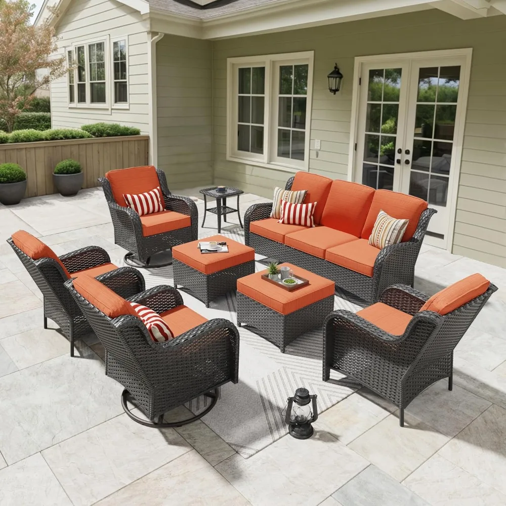 Комплект садовой мебели из 8 предметов с вращающимися креслами-качалками, уличный плетеный диван с удобными подушками, современный набор для отдыха
Комплект садовой мебели из 8 предметов с вращающимися креслами-качалками, уличный плетеный диван с удобными подушками, современный набор для отдыха