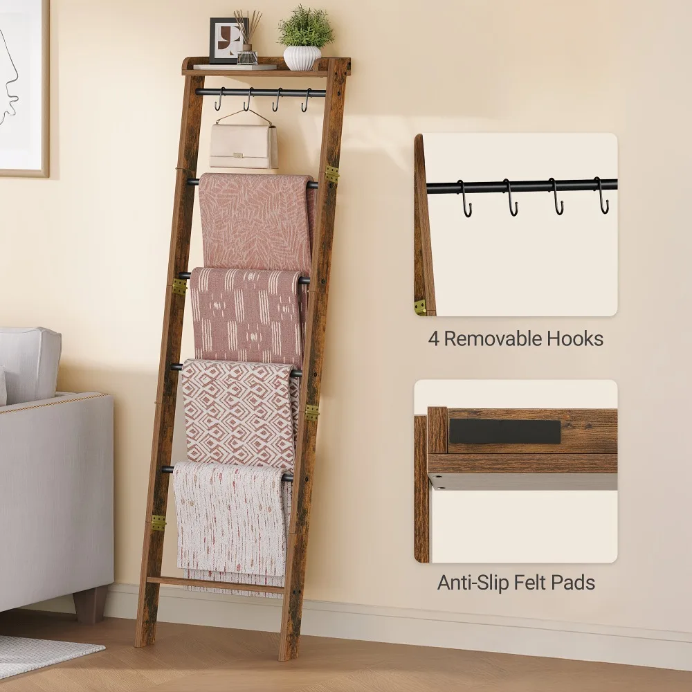 Blanket Ladder Shelf, Decorative Quilt Rack, 7-Tier Farmhouse Ladder Holder Organizer with 4 Removable Hooks 7.9" D X 17.3" W X 66.9" H, Rustic Brown/Black/Greige
Blanket Ladder Shelf, Decorative Quilt Rack, 7-Tier Farmhouse Ladder Holder Organizer with 4 Removable Hooks 7.9" D X 17.3" W X 66.9" H, Rustic Brown/Black/Greige