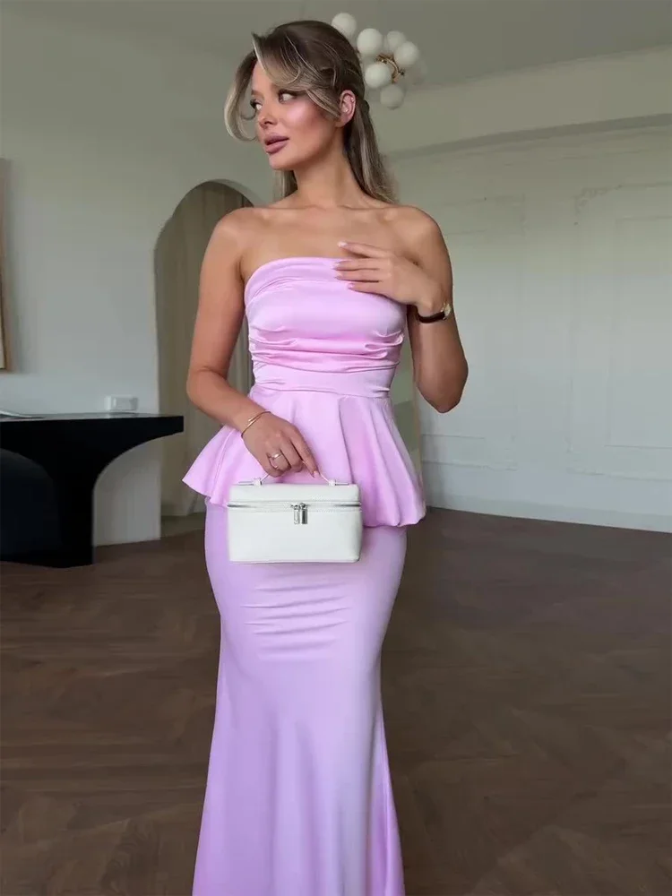 Satin Strapless 2 Piece Set Ruched Peplum Top Women High Waist Mermaid Skirt Suit Formal Evening Gala Wedding Guest Outfits 2026
Satin Strapless 2 Piece Set Ruched Peplum Top Women High Waist Mermaid Skirt Suit Formal Evening Gala Wedding Guest Outfits 2026