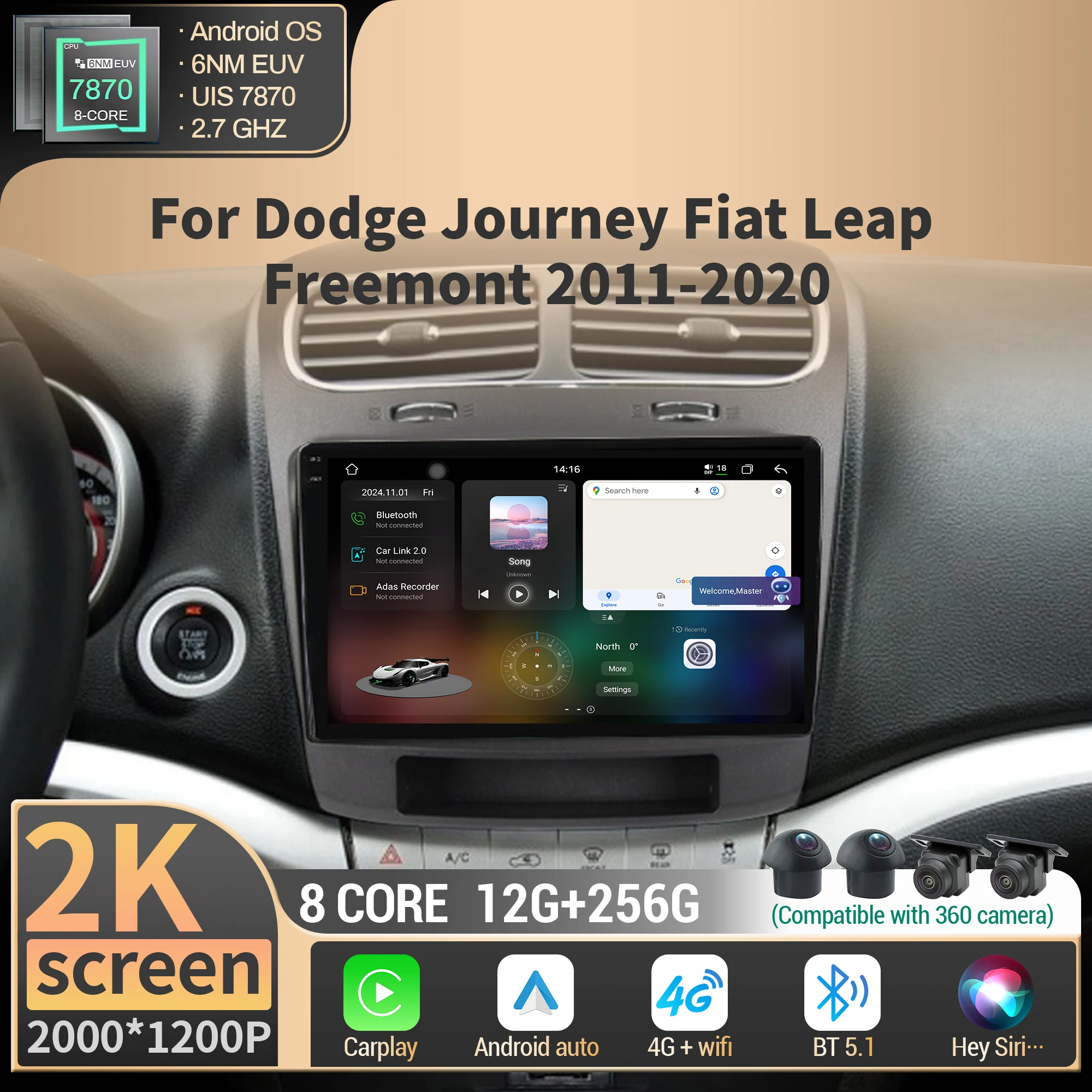 For Dodge Journey Fiat Leap Freemont 2011-2020 Android Car Radio Multimedia Wireless BT Carplay 4G GPS CPU 7870 2K QLED Screen
For Dodge Journey Fiat Leap Freemont 2011-2020 Android Car Radio Multimedia Wireless BT Carplay 4G GPS CPU 7870 2K QLED Screen