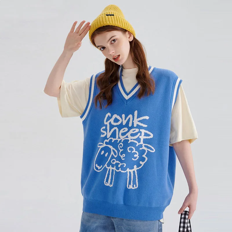 2024 Casual Sheep Print V Neck Oversized Sweater Vest Stylish All-match Patchwork Autumn Winter Korean Knitted Fashion Jumpers
2024 Casual Sheep Print V Neck Oversized Sweater Vest Stylish All-match Patchwork Autumn Winter Korean Knitted Fashion Jumpers