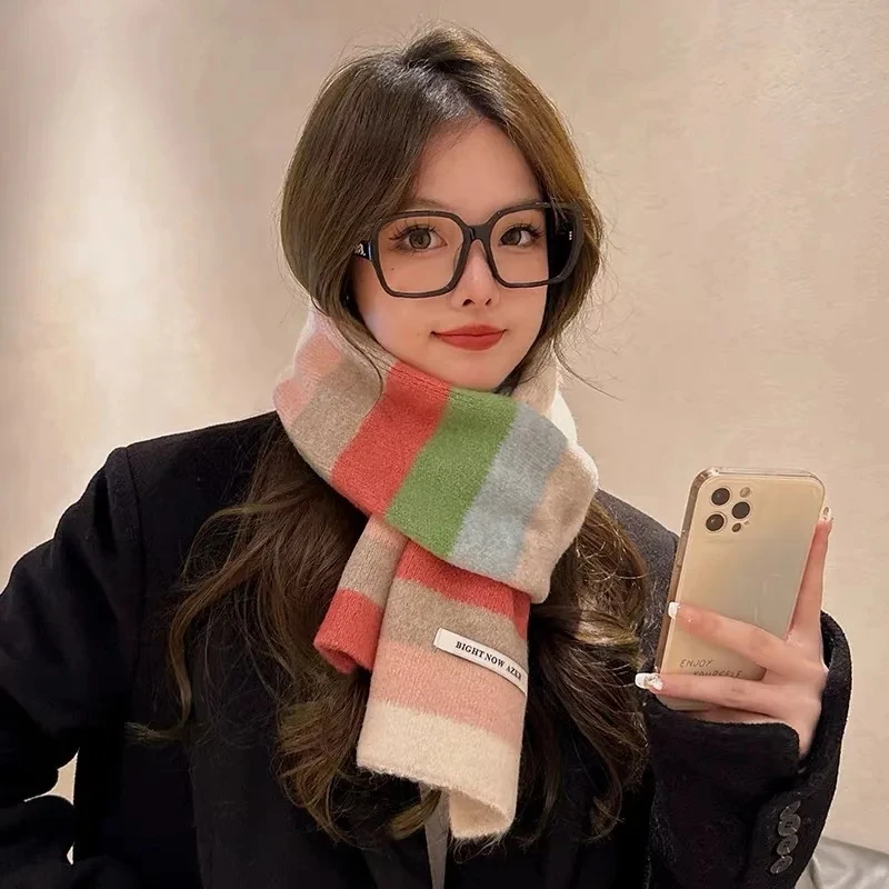 New Korean Color Matching Striped Knitted Wool Blend Scarf Women's Winter Fashion Versatile Chic Soft Muffler Femlae
New Korean Color Matching Striped Knitted Wool Blend Scarf Women's Winter Fashion Versatile Chic Soft Muffler Femlae