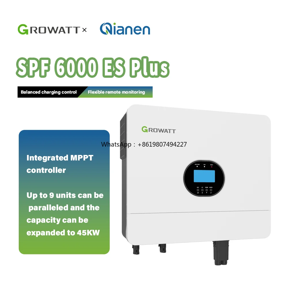 High Quality 6KW Single Phase Pure Sine Off-Grid Solar Inverter Growatt SPF 6000ES Plus Lithium Battery 48V Input 80A Output 93%
High Quality 6KW Single Phase Pure Sine Off-Grid Solar Inverter Growatt SPF 6000ES Plus Lithium Battery 48V Input 80A Output 93%