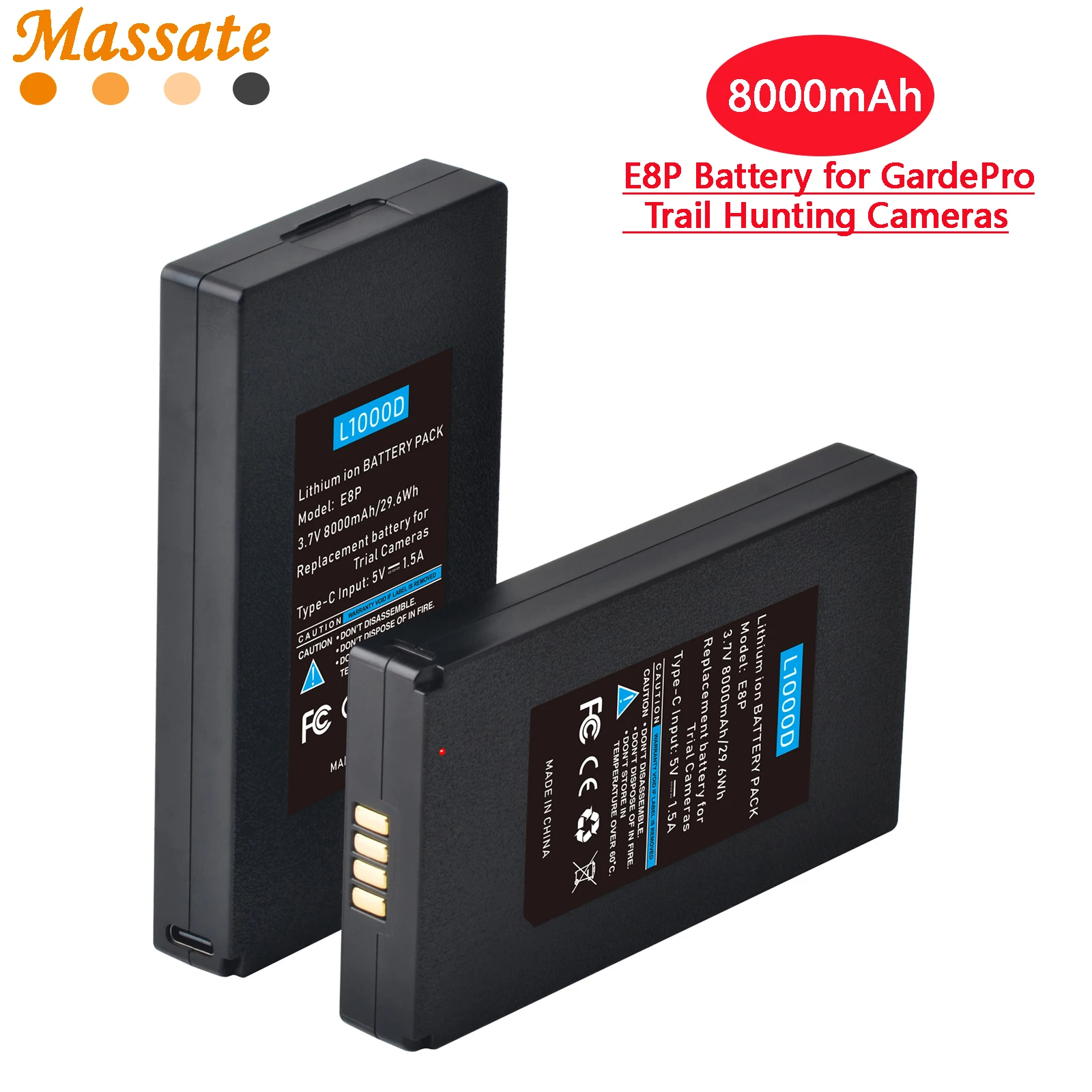Massate L1000D E8P 8000mAh Rechargeable Lithium-ion Battery for GardePro E6P E8P E8PWF E6PCF X60P X60PMB Trail Hunting Cameras
Massate L1000D E8P 8000mAh Rechargeable Lithium-ion Battery for GardePro E6P E8P E8PWF E6PCF X60P X60PMB Trail Hunting Cameras