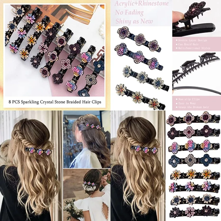 8-Piece Sparkling Crystal Clover Hair Clips, Braided Non-slip Design, Suitable for Thick & Thin Hair, Versatile for Hair Styling and Sectioning
8-Piece Sparkling Crystal Clover Hair Clips, Braided Non-slip Design, Suitable for Thick & Thin Hair, Versatile for Hair Styling and Sectioning