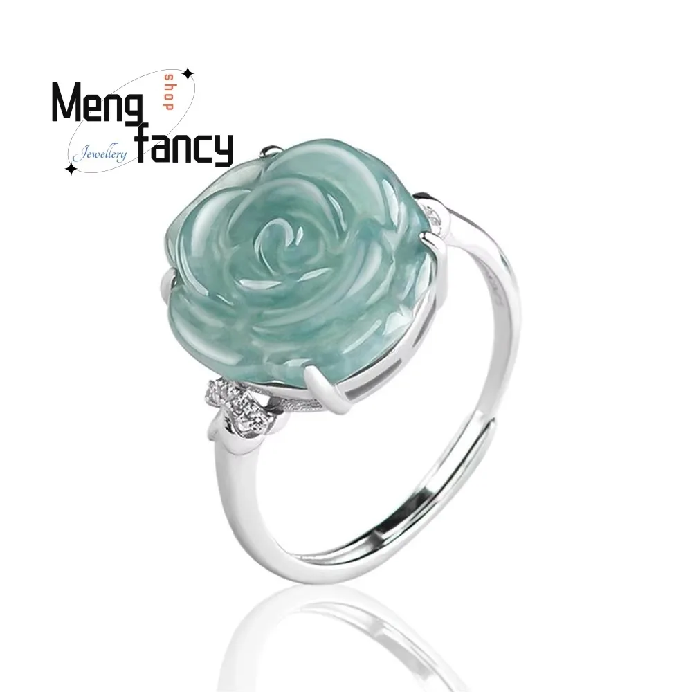 S925 Silver With Natural A-goods Jadeite Icy Blue Water Rose Eternity Ring Elegant Exquisite Fashion Luxury Jewelry Holiday Gift
S925 Silver With Natural A-goods Jadeite Icy Blue Water Rose Eternity Ring Elegant Exquisite Fashion Luxury Jewelry Holiday Gift