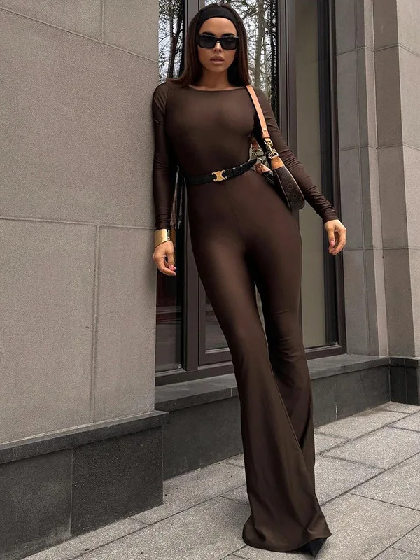 Sexy Pure Color Long Sve Bal Flared One-Piece Suit for Women High Waist Thin Model Silk Fabric Autumn New Arrival
Sexy Pure Color Long Sve Bal Flared One-Piece Suit for Women High Waist Thin Model Silk Fabric Autumn New Arrival