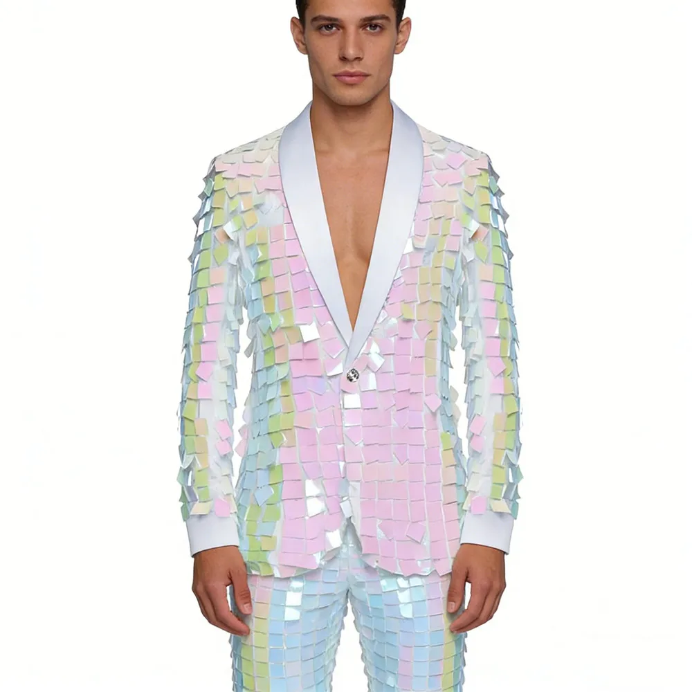 Men's Pink White Square Sequins Blazers Shiny Suit Coat Bar Nightclub Concert Singer Stage Performance Club Party Dance Costume
Men's Pink White Square Sequins Blazers Shiny Suit Coat Bar Nightclub Concert Singer Stage Performance Club Party Dance Costume