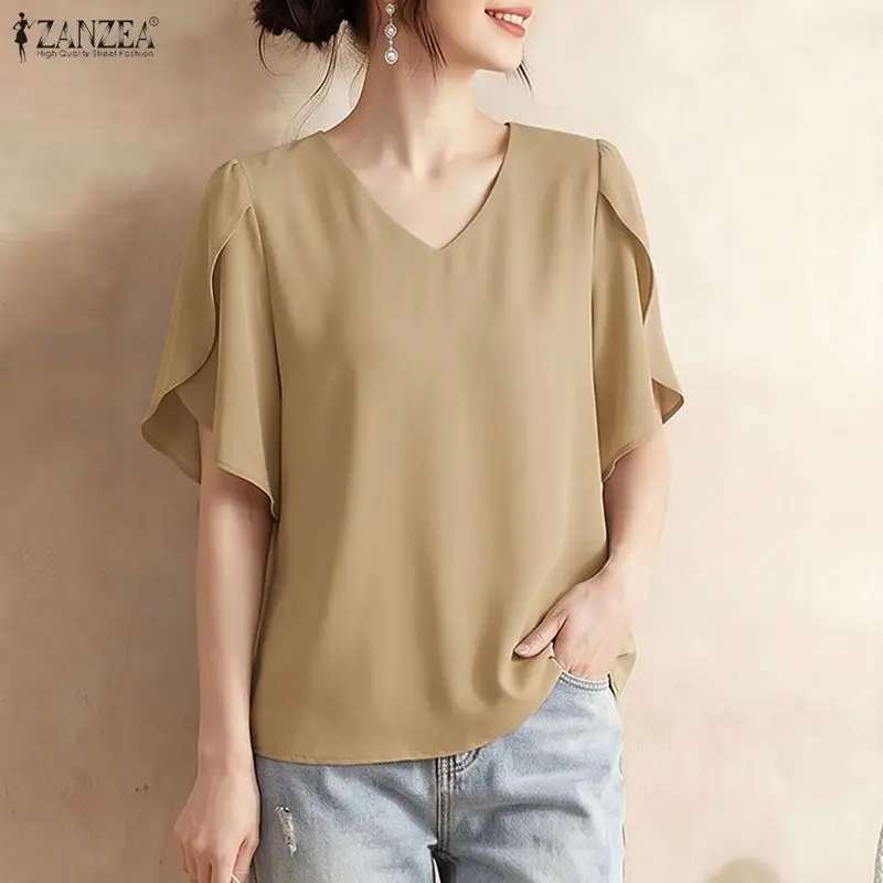 2026 Summer Office Blouse ZANZEA Elegant Women V Neck Petal Sleeve Tops Casual Solid Color Shirt Tunic Femme Holiday Blusas
2026 Summer Office Blouse ZANZEA Elegant Women V Neck Petal Sleeve Tops Casual Solid Color Shirt Tunic Femme Holiday Blusas