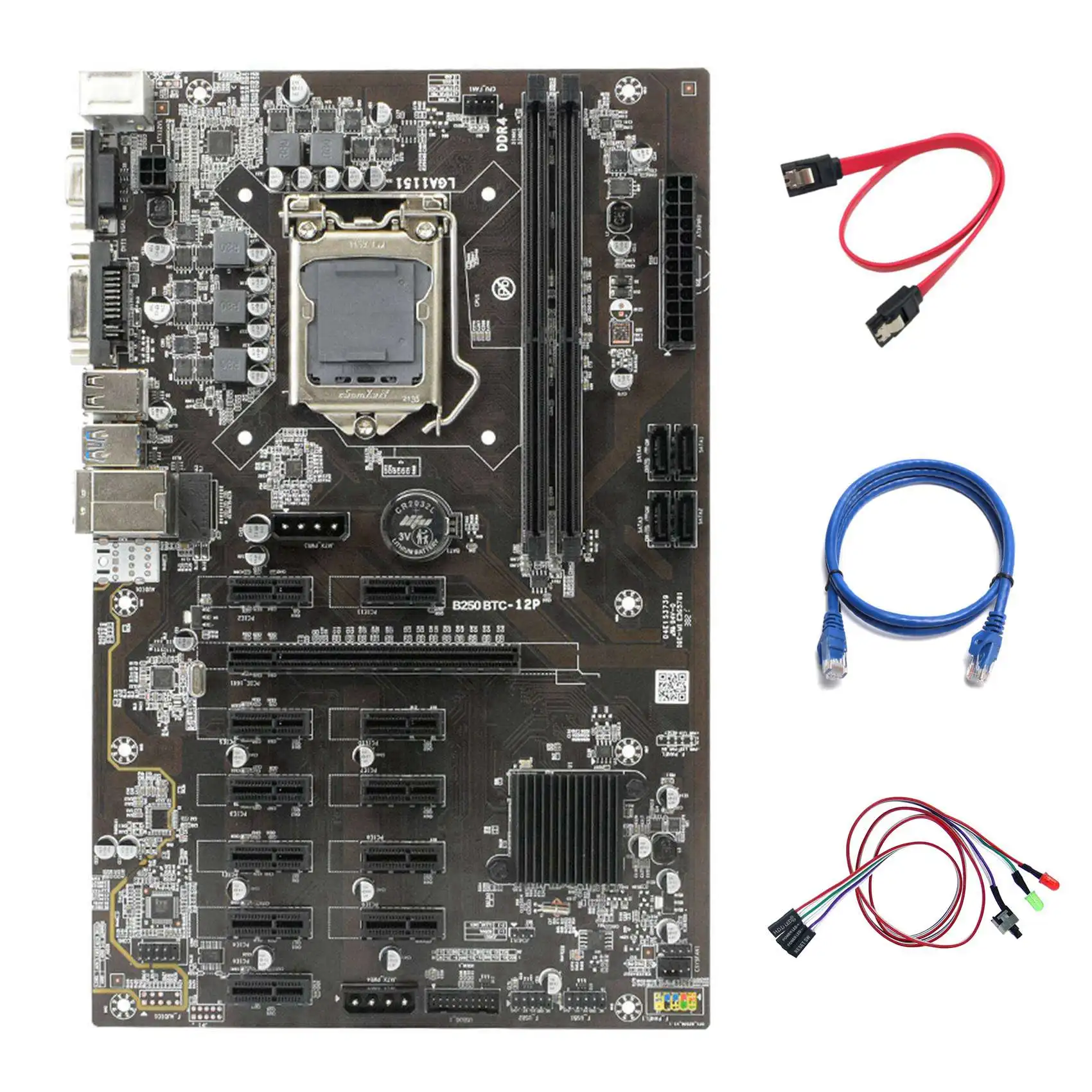 B250 BTC Mining Motherboard with Switch Cable with Light+RJ45 Cable+SATA Cable 12XGraphics Card Slot for BTC Miner
B250 BTC Mining Motherboard with Switch Cable with Light+RJ45 Cable+SATA Cable 12XGraphics Card Slot for BTC Miner