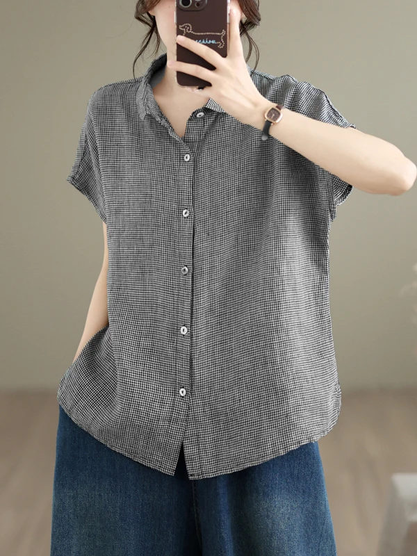 Retro Plaid Collar Cotton Linen Short Sleeve Shirt Women Summer Artistic Commuting Slimming Open Cardigan Loose Meat Cov...
Retro Plaid Collar Cotton Linen Short Sleeve Shirt Women Summer Artistic Commuting Slimming Open Cardigan Loose Meat Cov...