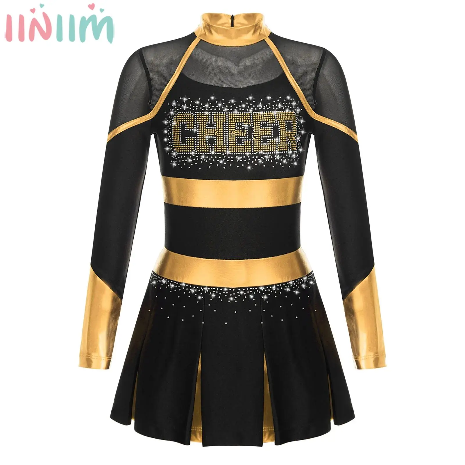 Kids Girls Cheerleading Dance Dress Long Sleeve Shiny Rhinestone Mesh Leotard Dresses for Sports Meet School Show Theme Party
Kids Girls Cheerleading Dance Dress Long Sleeve Shiny Rhinestone Mesh Leotard Dresses for Sports Meet School Show Theme Party