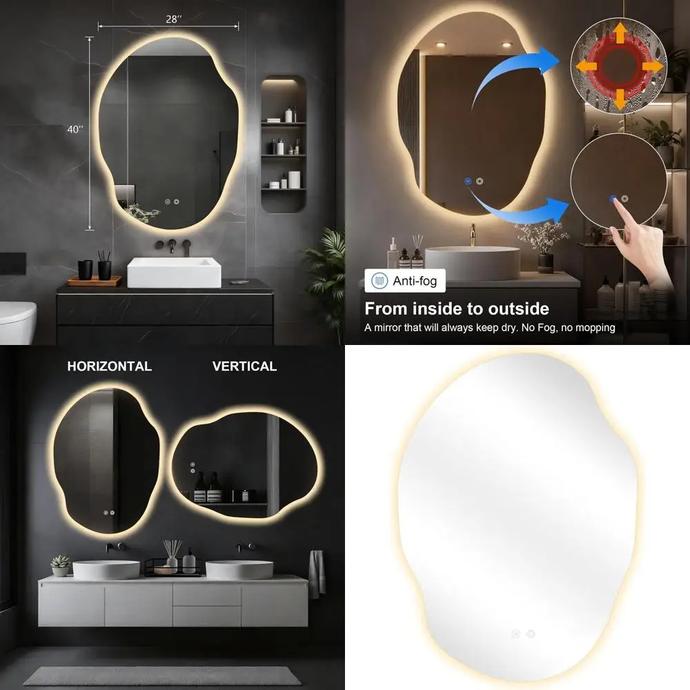 40 H x 30 W Asymmetric LED Vanity Mirror with 3-Color Backlight and Dimmable Memory Function
40 H x 30 W Asymmetric LED Vanity Mirror with 3-Color Backlight and Dimmable Memory Function