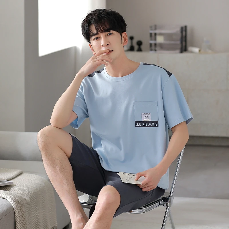 Blue Summer Short Sleepwear for Men Cotton Breathable Nightwear Shorts Pajamas set Korean Fashion Homewear Casual Loungewear
Blue Summer Short Sleepwear for Men Cotton Breathable Nightwear Shorts Pajamas set Korean Fashion Homewear Casual Loungewear