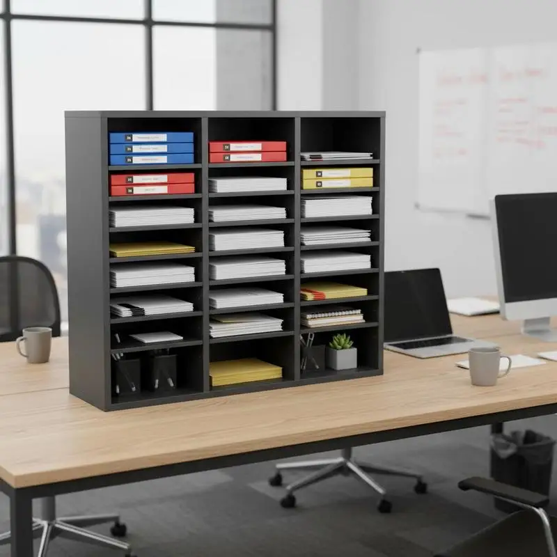 Wooden Paper Sorter 19.3"x12"x16" For Mailroom Classroom Office, 24 Compartments Adjustable Shelves MDF Material Grey Documents Files Storage Organization
Wooden Paper Sorter 19.3"x12"x16" For Mailroom Classroom Office, 24 Compartments Adjustable Shelves MDF Material Grey Documents Files Storage Organization