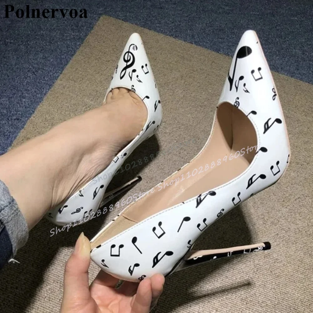 Stylish White And Black Note Print Pumps Thin High Heel Shoes For Women Slip On Pointed Toe 2025 Fashionable Zapatos Para Mujere
Stylish White And Black Note Print Pumps Thin High Heel Shoes For Women Slip On Pointed Toe 2025 Fashionable Zapatos Para Mujere