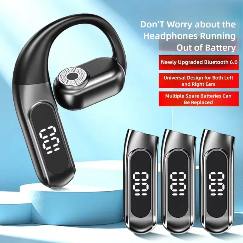 Ear Hook Bluetooth 6.0 Business Headset with Replaceable Battery Open Bone Conduction LED Digital Display Headphones for Driving
Ear Hook Bluetooth 6.0 Business Headset with Replaceable Battery Open Bone Conduction LED Digital Display Headphones for Driving
