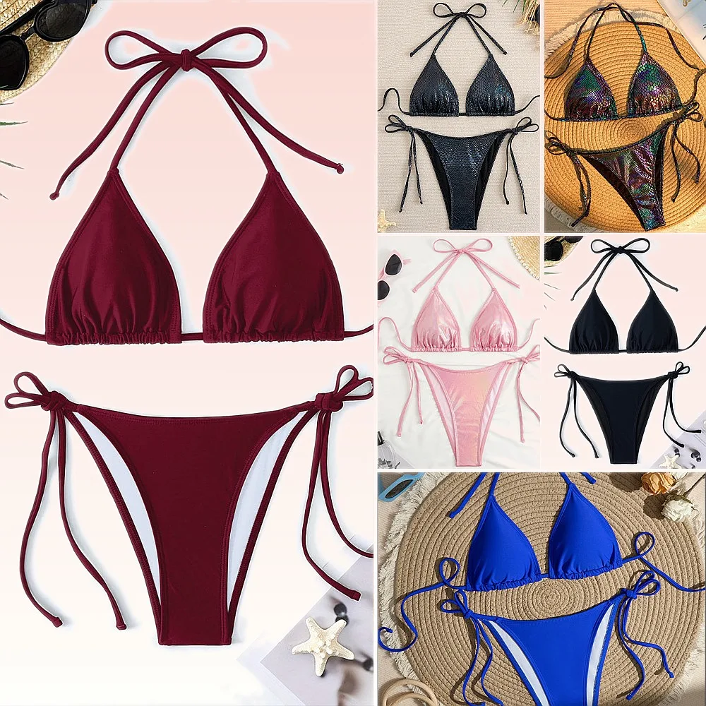 Solid Color Triangle Bag Bikini Swimsuit Lace Up Sexy High Elastic Women Detachable Pads Quick Dry
Solid Color Triangle Bag Bikini Swimsuit Lace Up Sexy High Elastic Women Detachable Pads Quick Dry