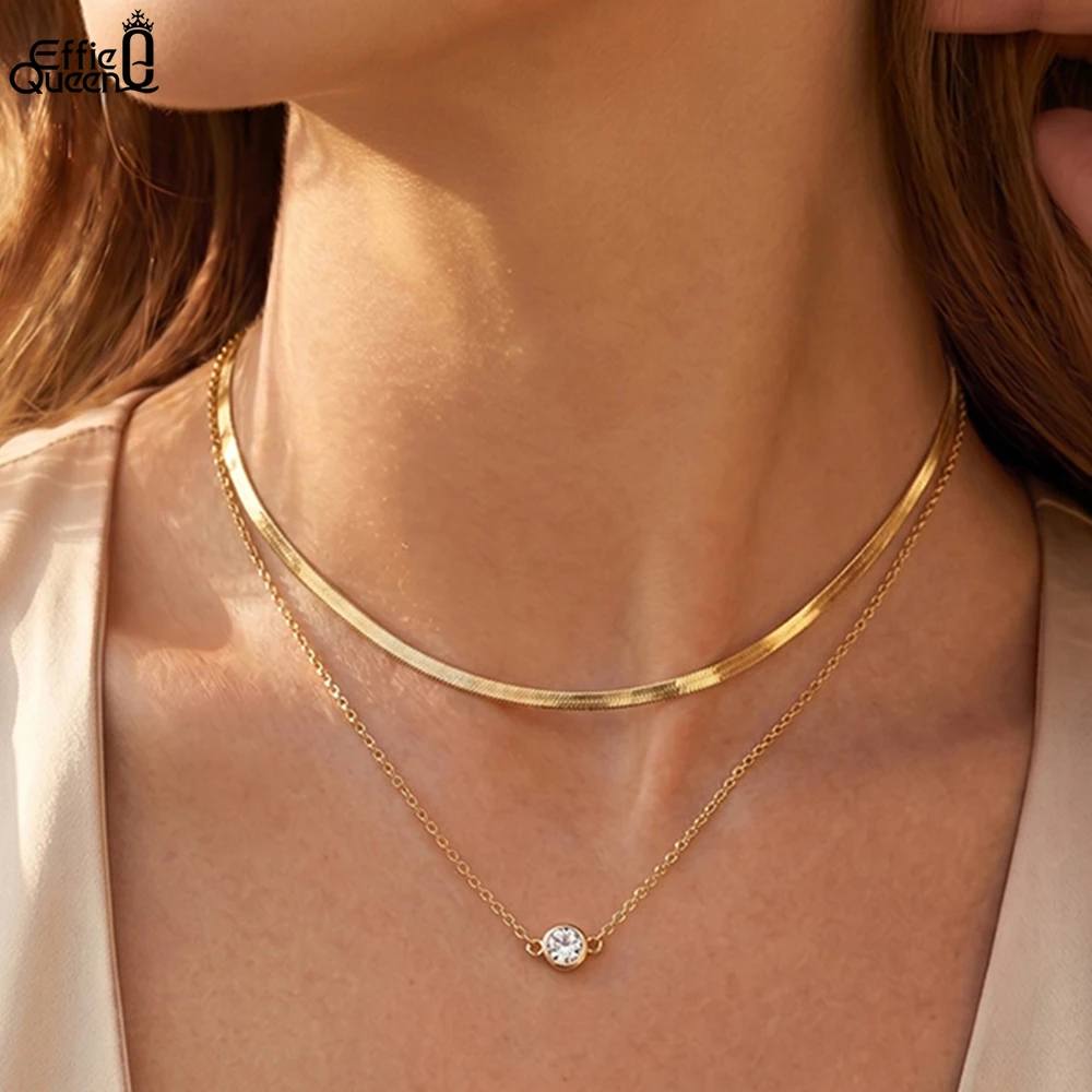 EFFIE QUEEN Double Layered Necklace With 5A Zirconia Pendant 925 Pure Silver 2mm Snake Chain Women's Statement Jewelry BQN44
EFFIE QUEEN Double Layered Necklace With 5A Zirconia Pendant 925 Pure Silver 2mm Snake Chain Women's Statement Jewelry BQN44