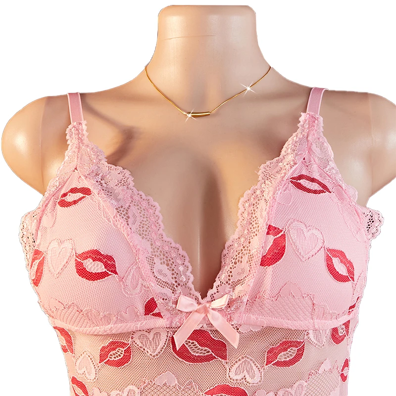 Two-piece Set See Through Nightgown Pink Lace Backless Sexy Women's Lip Print Heart-shaped Printed Pajama Erotic Dress Babydolls
Two-piece Set See Through Nightgown Pink Lace Backless Sexy Women's Lip Print Heart-shaped Printed Pajama Erotic Dress Babydolls