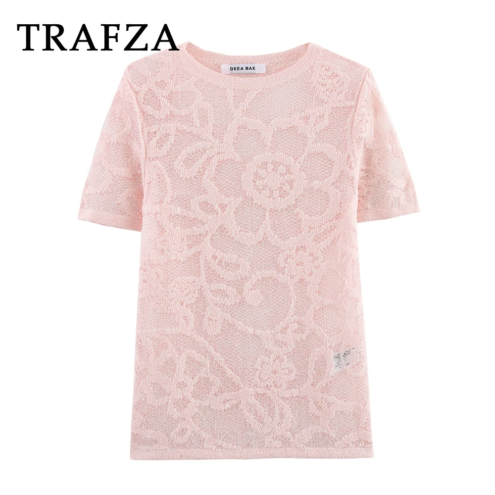 TRAFZA Chic Sexy Pink Hollow Out Embroidery Woman T-shirt Fashion 2025 Summer Sheath Casual Mujer O-Neck Mujer Holiday Sexy Tops
TRAFZA Chic Sexy Pink Hollow Out Embroidery Woman T-shirt Fashion 2025 Summer Sheath Casual Mujer O-Neck Mujer Holiday Sexy Tops