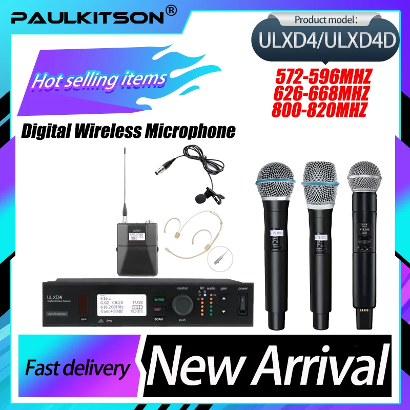 PAULKITSON ULXD4 Professional Digital Wireless Microphone System Handheld Headset Lavalier 572-820MHz For Stage KTV
PAULKITSON ULXD4 Professional Digital Wireless Microphone System Handheld Headset Lavalier 572-820MHz For Stage KTV