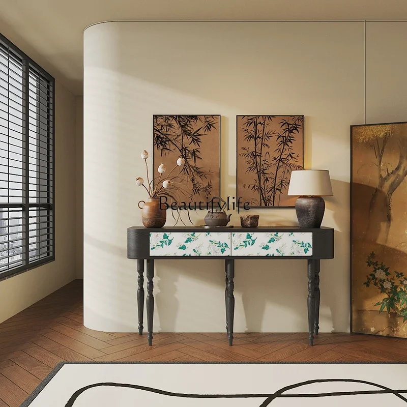 French retro entrance desk enters the door against the wall and enters the entrance table with solid wood decoration
French retro entrance desk enters the door against the wall and enters the entrance table with solid wood decoration