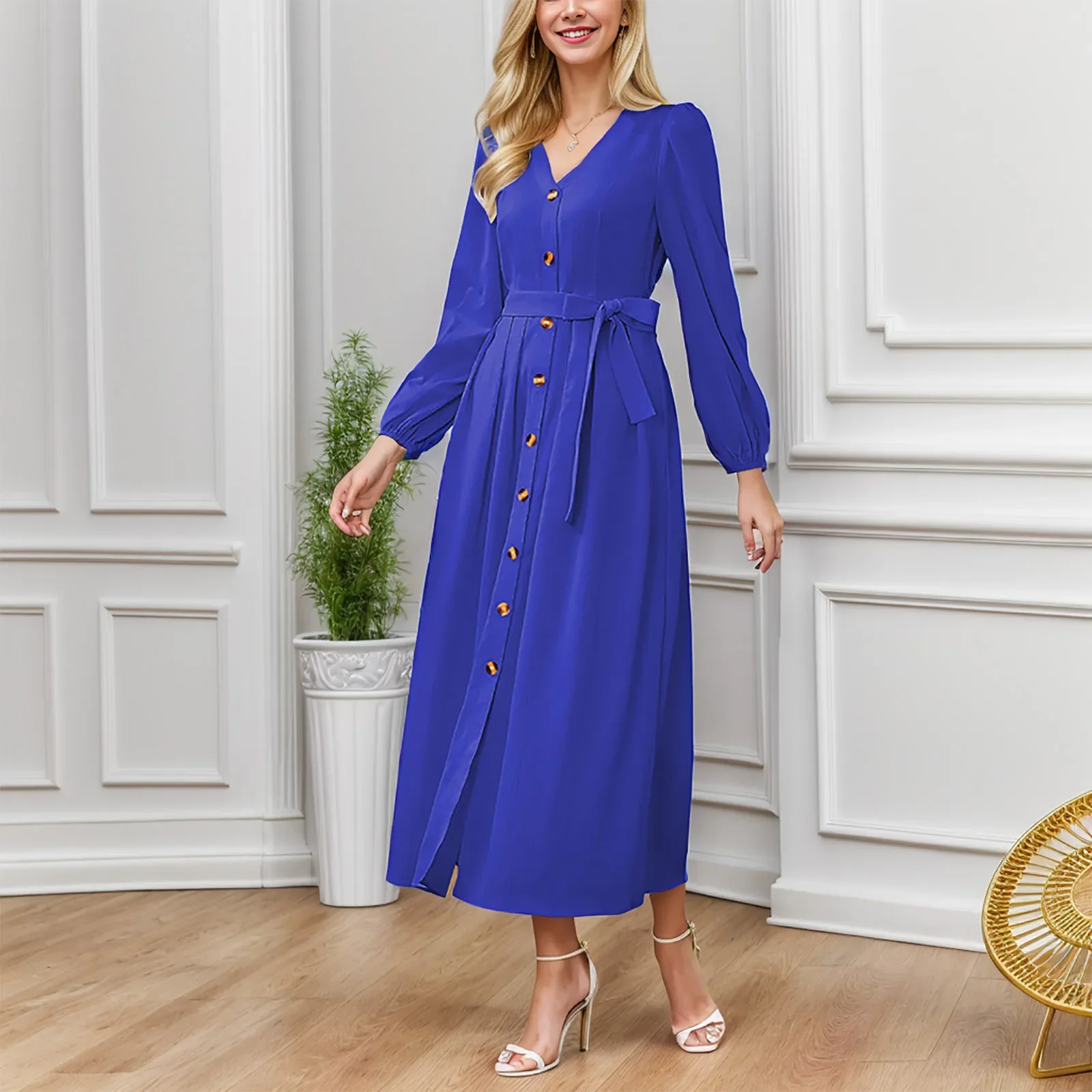 Vintage Puff Long Sleeve Midi Vestidos Women Solid Long Dresses 2023 Fashion V-neck Holiday Lady Buttons Waisted Pleats Robes
Vintage Puff Long Sleeve Midi Vestidos Women Solid Long Dresses 2023 Fashion V-neck Holiday Lady Buttons Waisted Pleats Robes