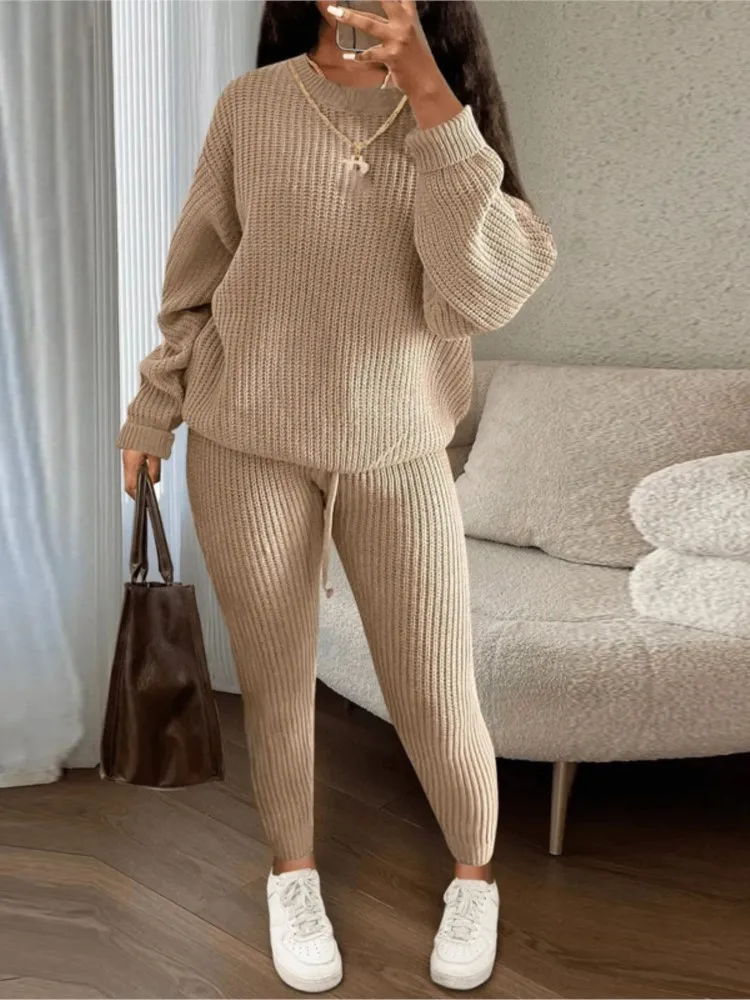 Fashion Casual Knitted Suits Long Pants Suits Women's Woolen Suits New Fashion Elegant Casual Solid Two Piece Outfits Woman
Fashion Casual Knitted Suits Long Pants Suits Women's Woolen Suits New Fashion Elegant Casual Solid Two Piece Outfits Woman