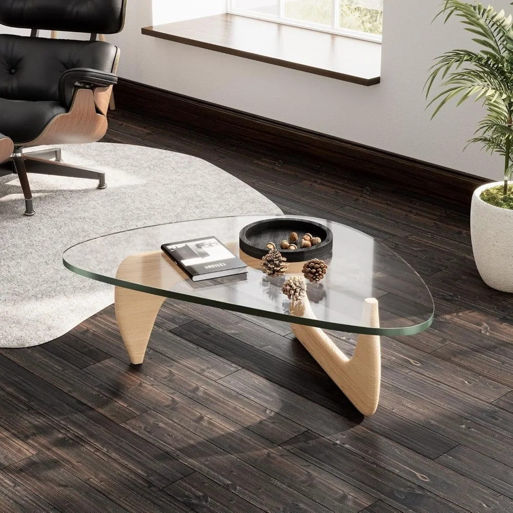 Glass Coffee Table, Solid Wood Base and Triangle Clear Glass Top Modern End Table, Vintage Glass End Table
Glass Coffee Table, Solid Wood Base and Triangle Clear Glass Top Modern End Table, Vintage Glass End Table
