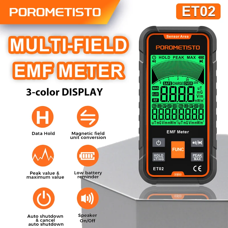 POROMETISTO ET02 Multi-Field EMF Meter Professional Electromagnetic Field Radiation Detector Handheld Radio Frequency Warn Meter
POROMETISTO ET02 Multi-Field EMF Meter Professional Electromagnetic Field Radiation Detector Handheld Radio Frequency Warn Meter