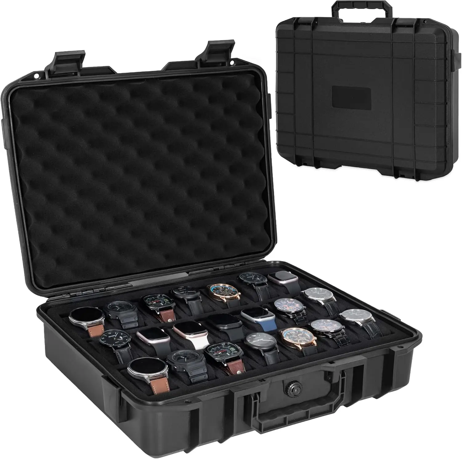 21 Slot Watch Travel Case Organizer Hard Storage Box with Padlockable Hole & Foam for Men Women, Fits All Standard Watches
21 Slot Watch Travel Case Organizer Hard Storage Box with Padlockable Hole & Foam for Men Women, Fits All Standard Watches