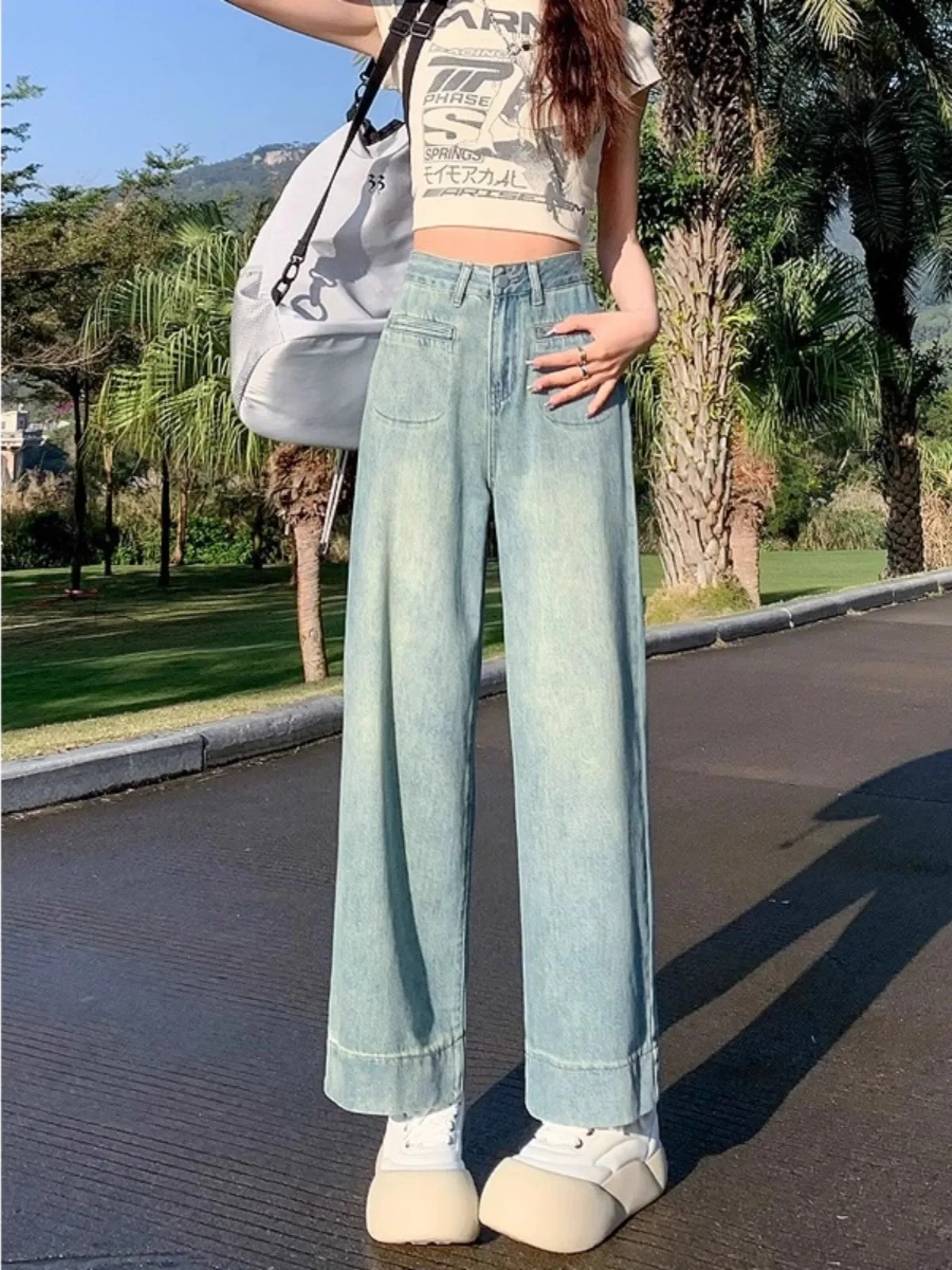 High Waist Wide Leg Jeans Women's Summer Loose Fit Grandmother Pants Light Color Foldover Cuff Denim Skinnier at Ankle Length
High Waist Wide Leg Jeans Women's Summer Loose Fit Grandmother Pants Light Color Foldover Cuff Denim Skinnier at Ankle Length