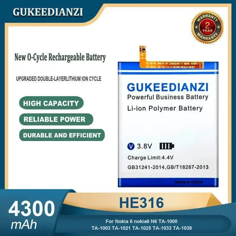 High Capacity 4300mAh HE316 Mobile Phone Battery For Nokia 6 nokia6 N6 TA-1000 TA-1003 TA-1021 TA-1025 TA-1033 TA-1039
High Capacity 4300mAh HE316 Mobile Phone Battery For Nokia 6 nokia6 N6 TA-1000 TA-1003 TA-1021 TA-1025 TA-1033 TA-1039