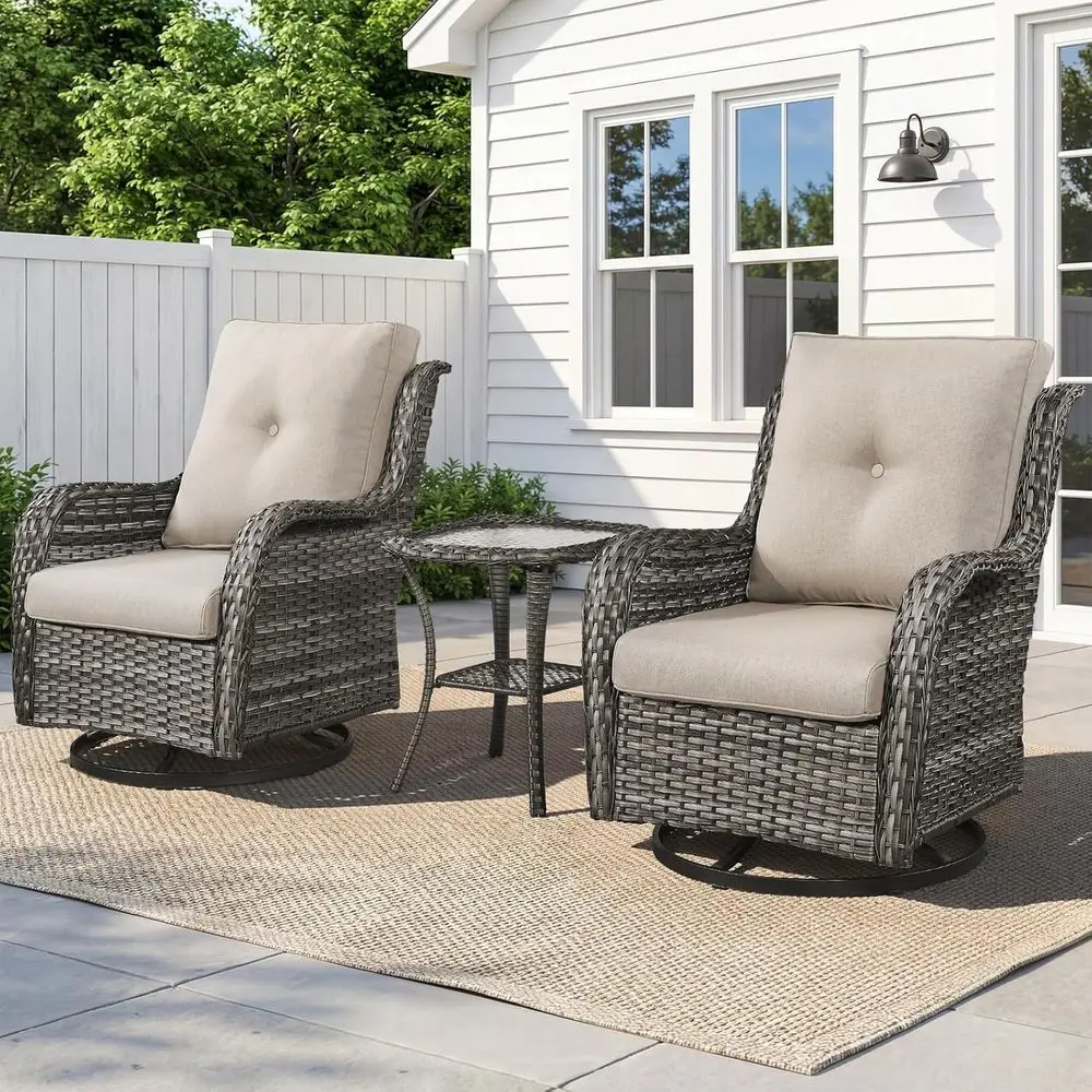 3-Piece Outdoor Wicker Swivel Rocking Chair Set with Side Table in Mixed Grey
3-Piece Outdoor Wicker Swivel Rocking Chair Set with Side Table in Mixed Grey