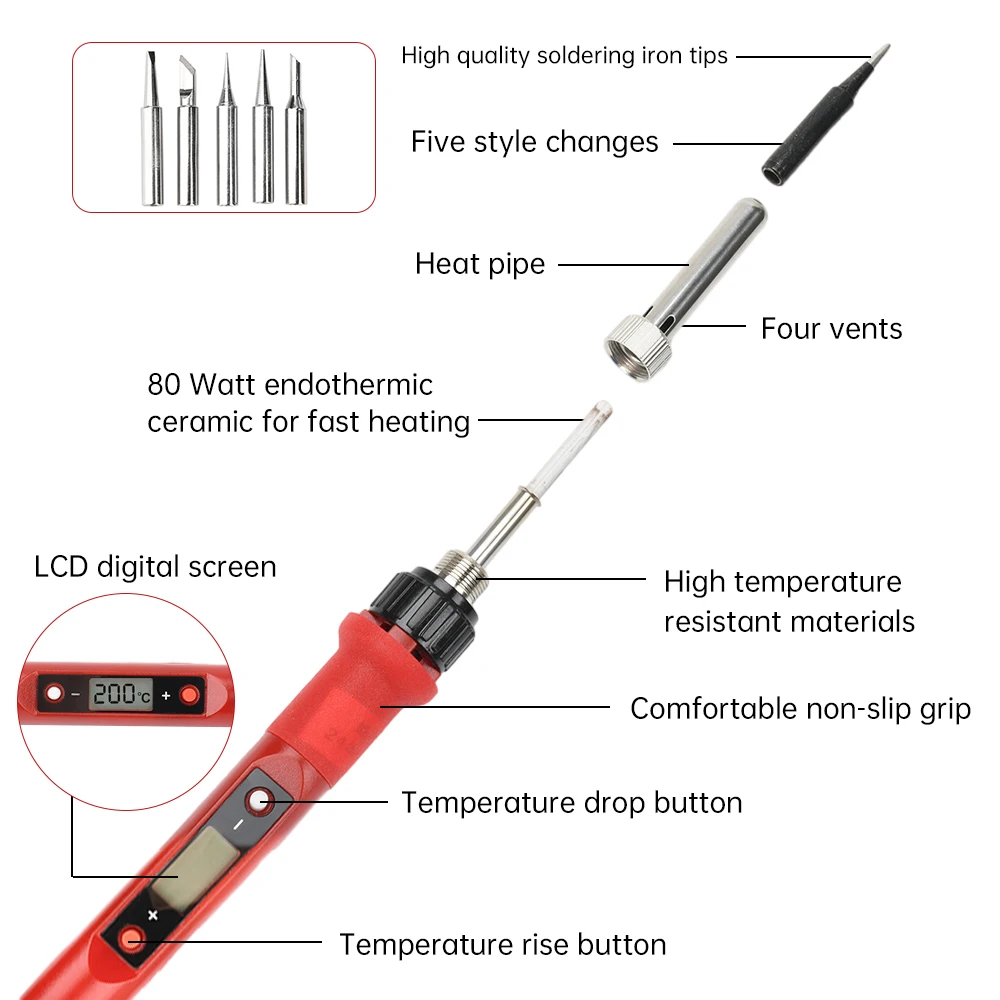 AC 220V 110V 80W Soldering Iron Kit 180-480 Adjustable Temperature Soldering Iron Electric Welding Repair Tool EU US Plug
AC 220V 110V 80W Soldering Iron Kit 180-480 Adjustable Temperature Soldering Iron Electric Welding Repair Tool EU US Plug