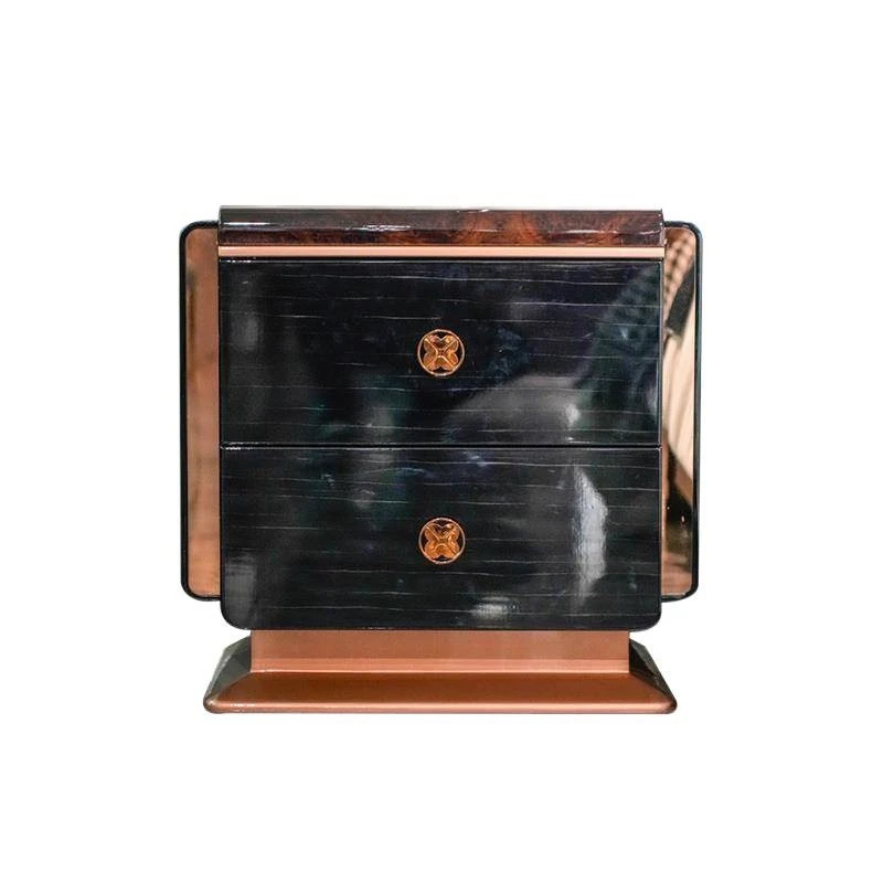 Italian light luxury piano paint bedside table, ebony leather stainless steel bedside table
Italian light luxury piano paint bedside table, ebony leather stainless steel bedside table