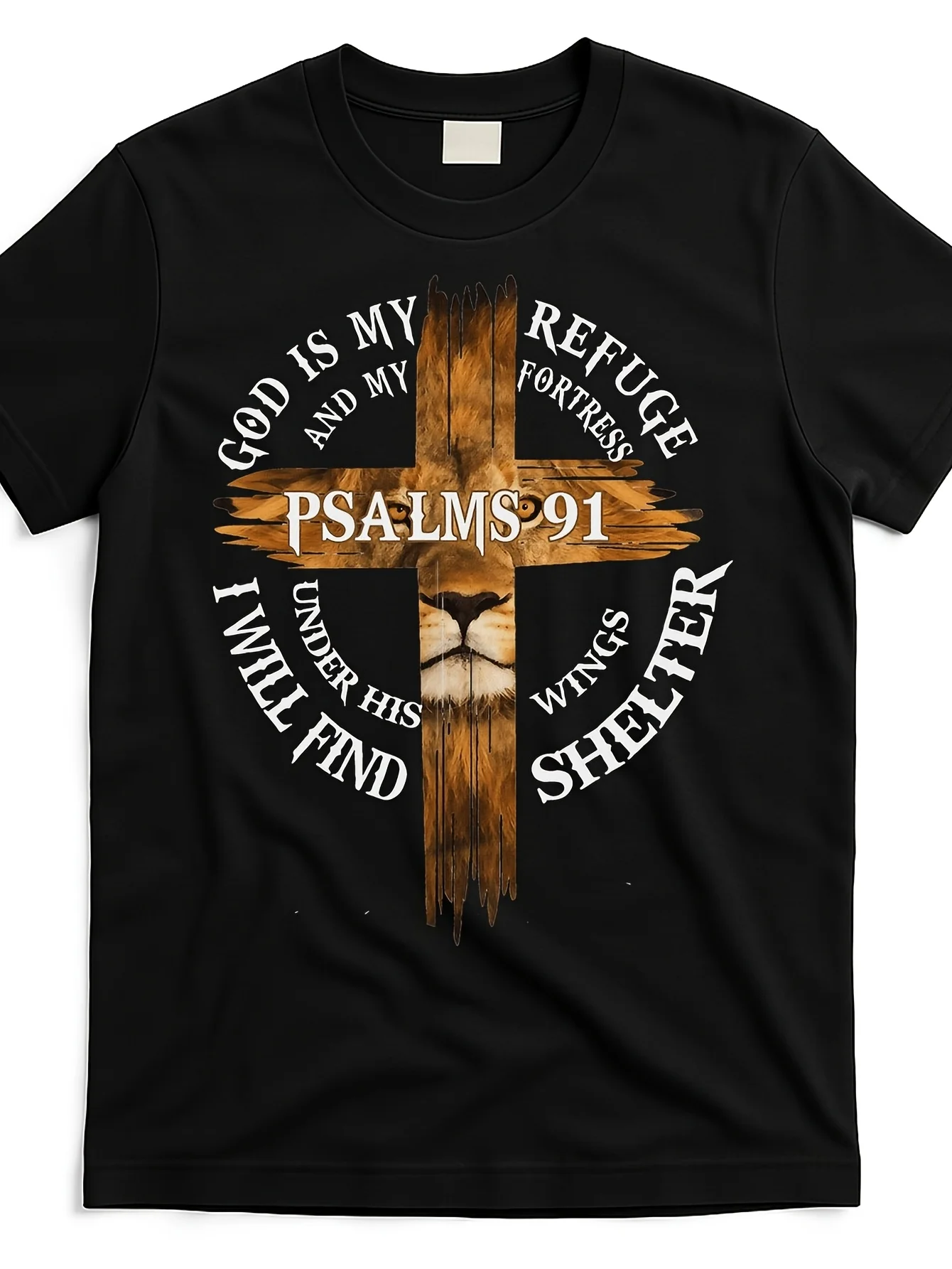 Psalms 91 Christian Graphic T-Shirt for Men & Women - Lion & Cross Design with "God is My Refuge" Scripture
Psalms 91 Christian Graphic T-Shirt for Men & Women - Lion & Cross Design with "God is My Refuge" Scripture