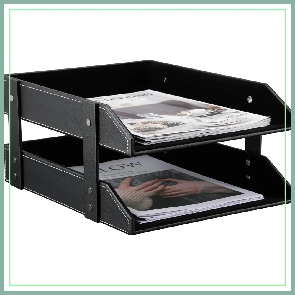 Leather & Wood Letter Tray, Stackable 2-Tier Desk Organizer, Paper File Holder for Home Office
Leather & Wood Letter Tray, Stackable 2-Tier Desk Organizer, Paper File Holder for Home Office